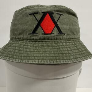 Hunter x Hunter Anime Bucket Hat Olive Green Embroidered One Size Travel Hiking